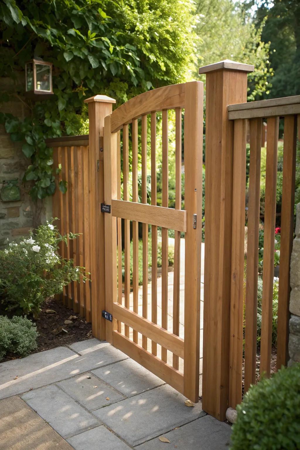 A wooden garden gate hanging straight — the goal of sagging gate repair